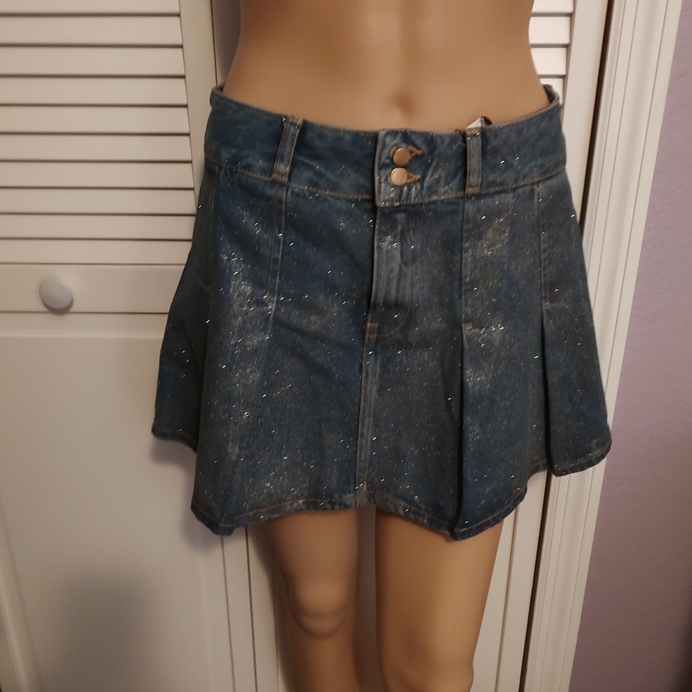 Zara Denim Gold Glitter Mini Skirt - Picture 3 of 13